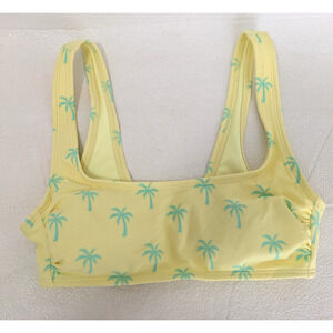 Stoney Clover Womens Bikini Top Bralette XS Yellow Blue Palm Trees Swimwear